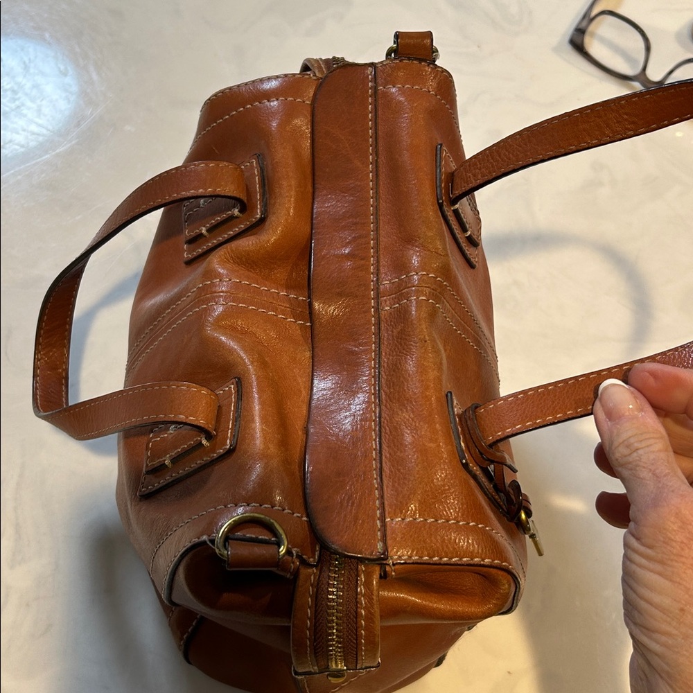 Fossil Emma Tan Leather Satchel Vintage No Crossbody Strap, EUC, Caramel Color - Picture 6 of 10